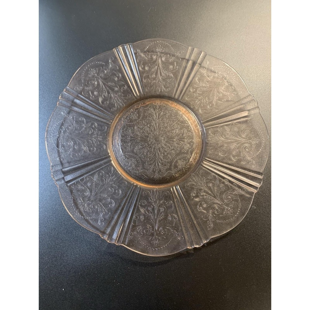 Antique Depression Glass Platter Dogwood Pink 11 3/4" Etched by Macbeth-Evans